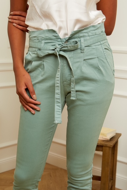 Pantalon paper bag vert eau – Image 5