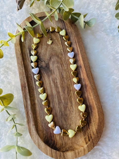 Collier cœur émaillé doré tendance – Image 2
