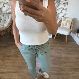 Pantalon paper bag vert eau