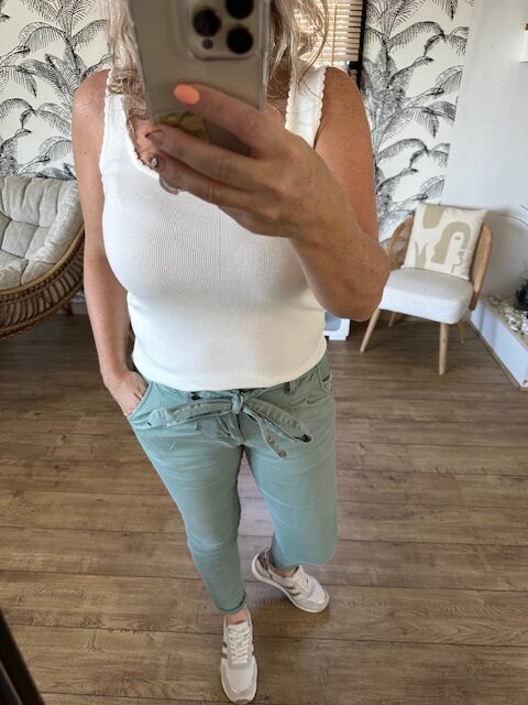 Pantalon paper bag vert eau
