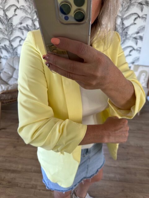 Blazer jaune femme manches 3/4 – Image 3