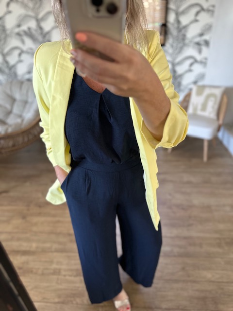 Blazer jaune femme manches 3/4 – Image 2