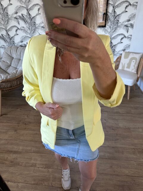 Blazer jaune femme manches 3/4
