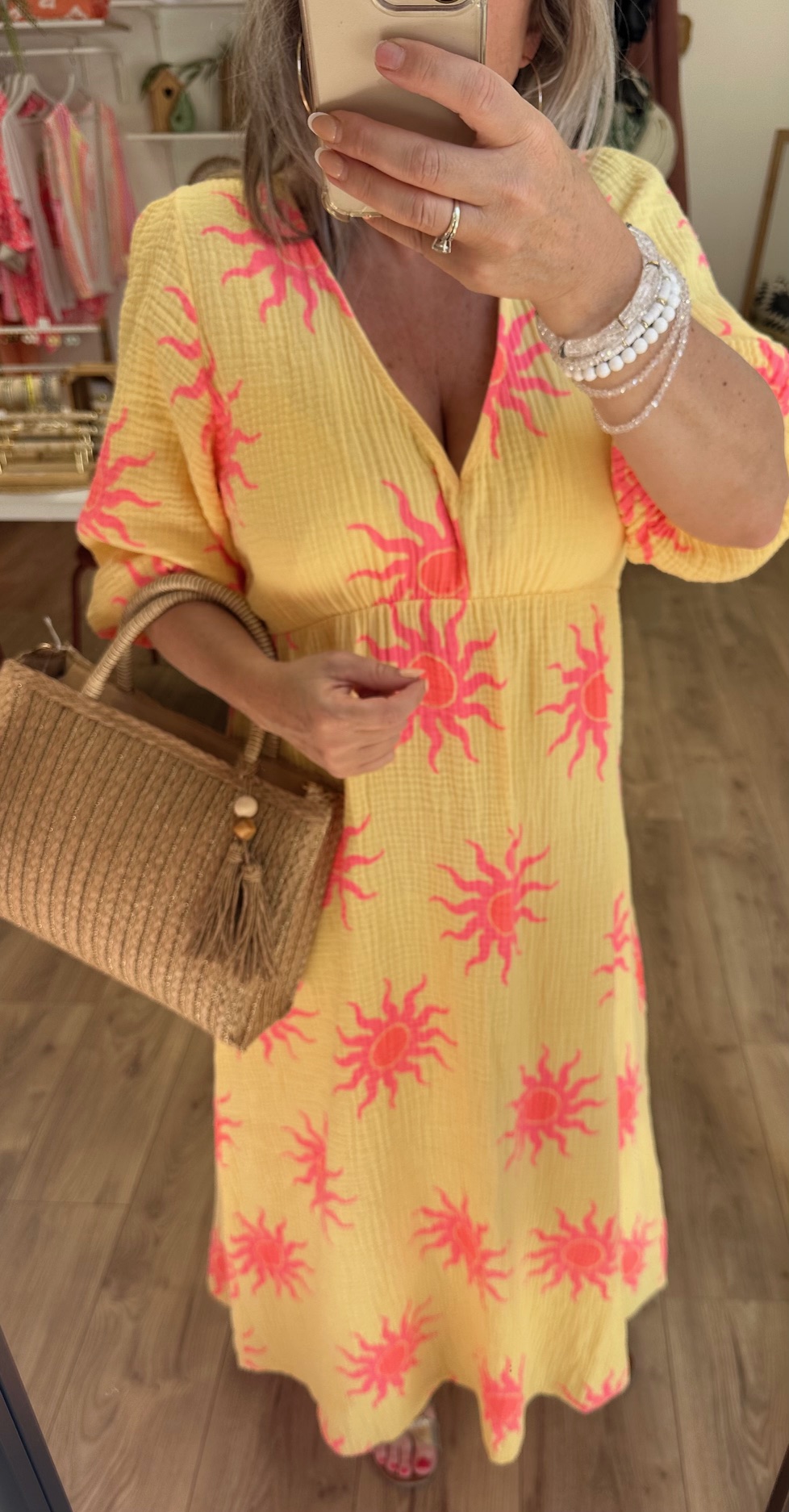 Robe longue jaune soleil fluo