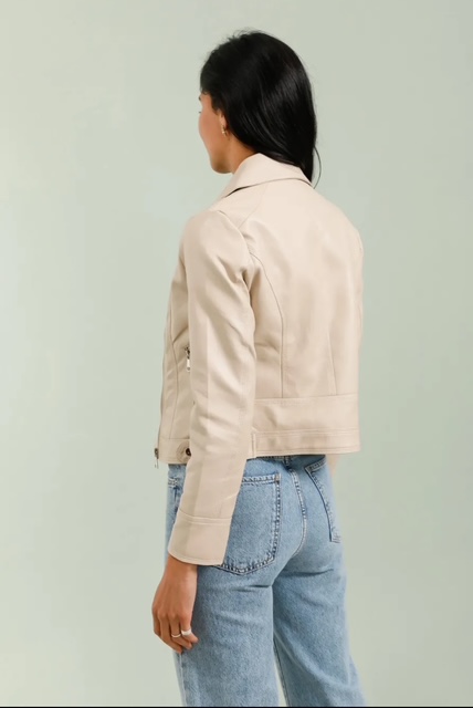 Perfecto femme beige en simili cuir – Image 2