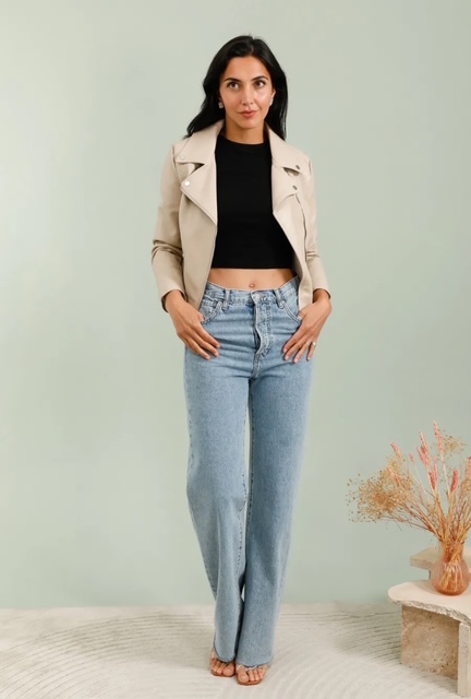 Perfecto femme beige en simili cuir – Image 4