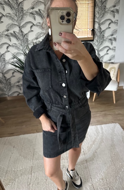Robe chemise en jean noir