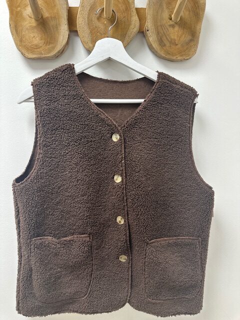Gilet sans manches moumoute marron femme – Image 2
