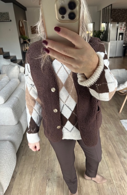 Gilet sans manches moumoute marron femme