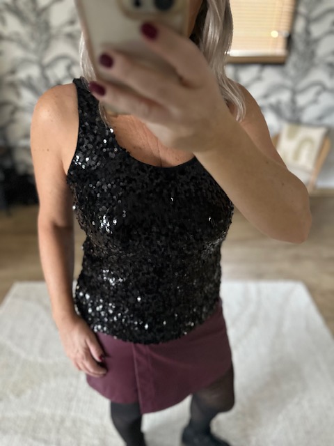 Top noir à sequins femme