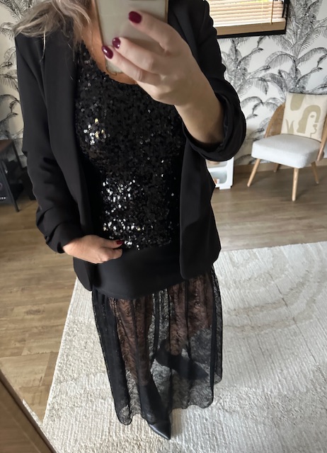 Top noir à sequins femme – Image 2